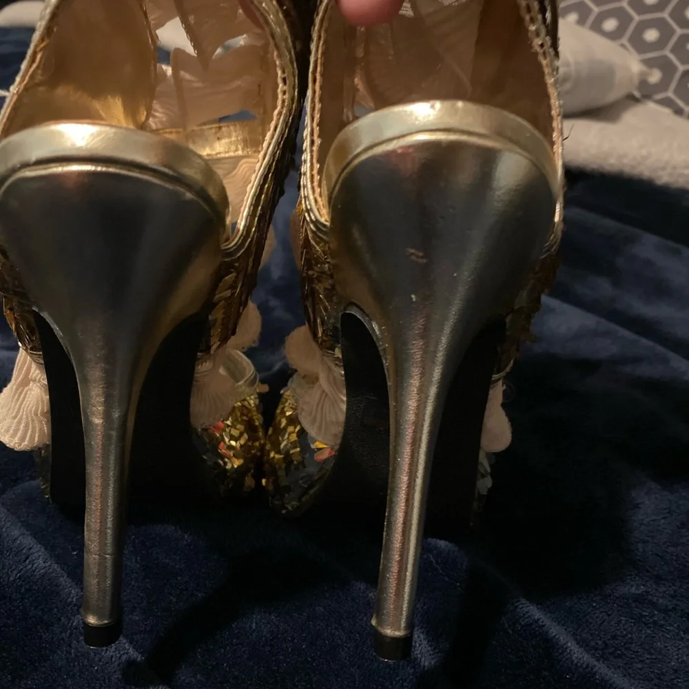 Wild Rose Gold Ruffle Peep Toe Heels - Picture 7 of 7